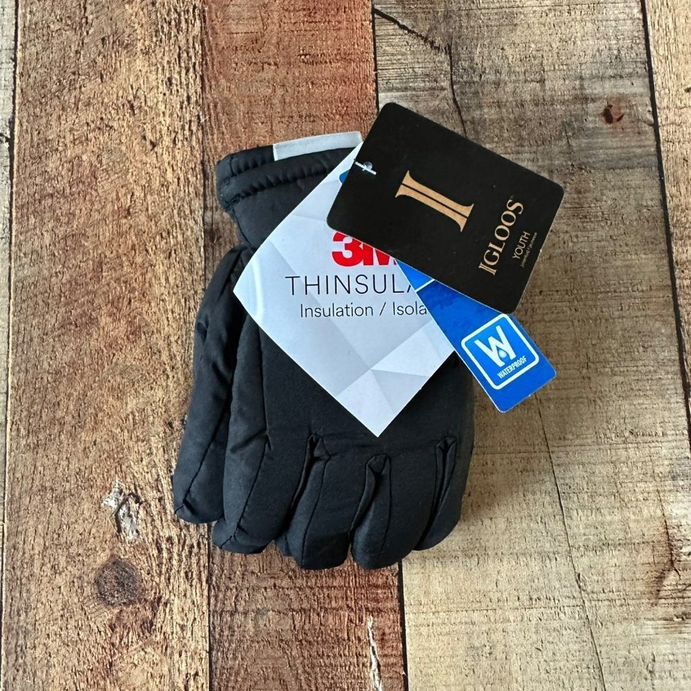Igloos youth size S/M black waterproof 3M thinsulate isolant winter snow gloves